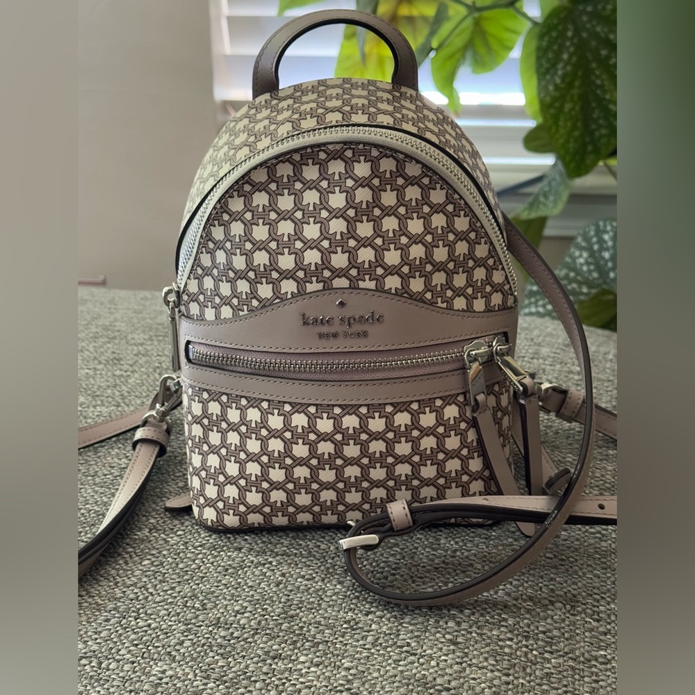 NWOT Kate Spade Brown and Cream Backpack with Woven Pattern